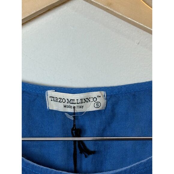 Terzo Millennio Women's 7269 Size Small Soft Blue Linen Short Sleeve Top NWT - Picture 4 of 7